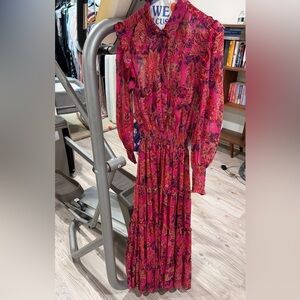 Misa Los Angeles Floral Pink Long Sleeve Tiered Maxi Dress